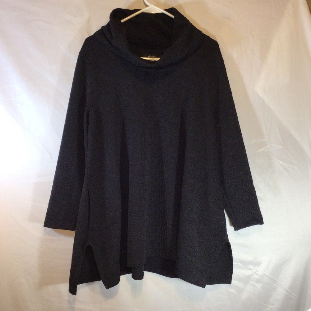 Ali Miles size L tunic top black pockets cowl neckline minimalist lagenlook